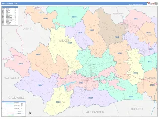 Wilkes County, NC ColorCast style ZIP Code wall map