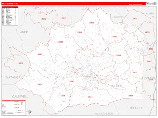Wilkes County, NC RedLine style ZIP Code wall map