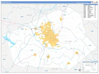 Wilson County, NC Business Reference style ZIP Code wall map