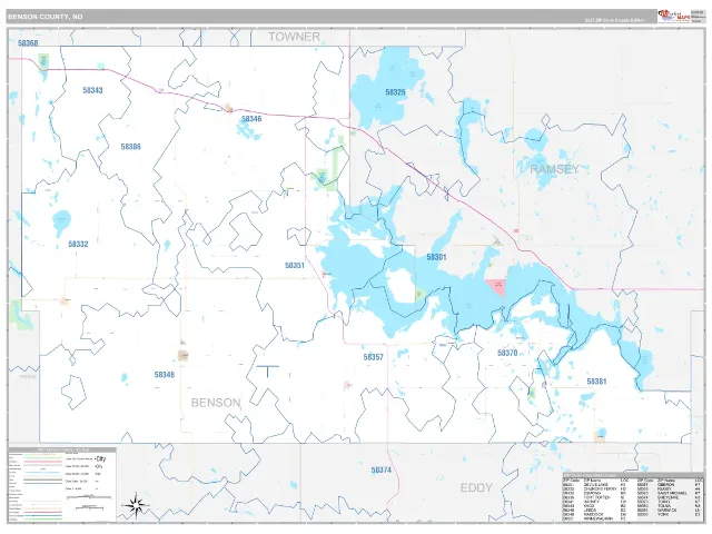 Benson County, ND ZIP Code Wall Map, Classic style