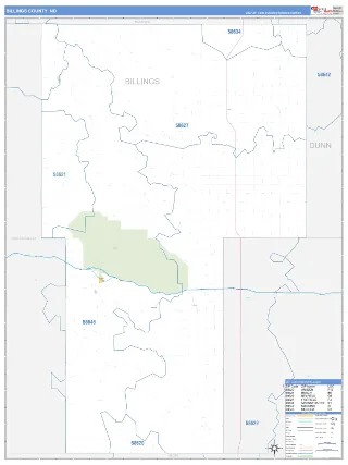 Billings County, ND Business Reference style ZIP Code wall map