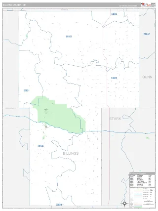 Billings County, ND Classic style ZIP Code wall map