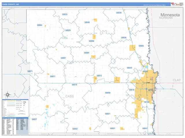 Cass County, ND ZIP Code Wall Map, Business Reference style