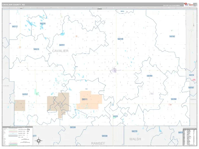 Cavalier County, ND ZIP Code Wall Map, Classic style