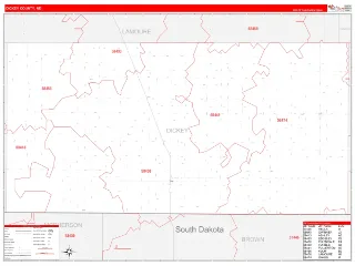 Dickey County, ND RedLine style ZIP Code wall map