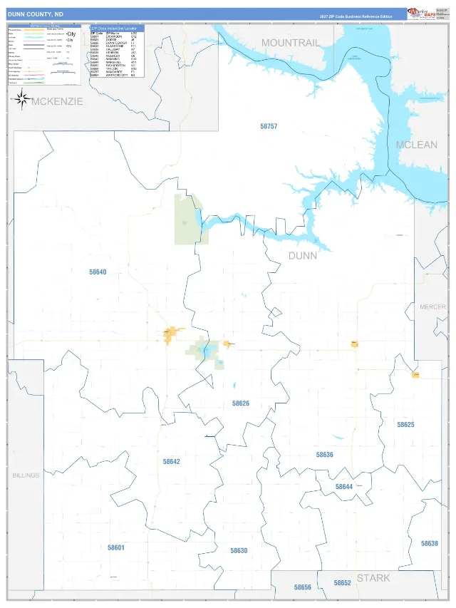 Dunn County, ND ZIP Code Wall Map, Business Reference style
