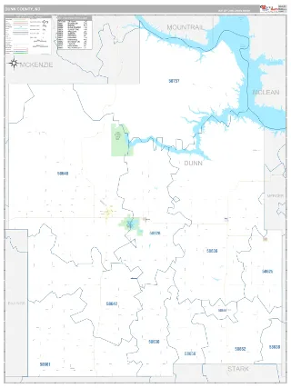 Dunn County, ND Classic style ZIP Code wall map