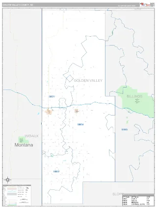 Golden Valley County, ND Classic style ZIP Code wall map
