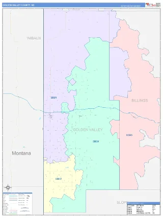 Golden Valley County, ND ColorCast style ZIP Code wall map