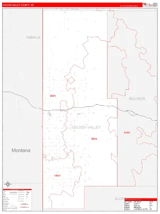 Golden Valley County, ND RedLine style ZIP Code wall map