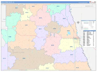 Grand Forks County, ND ColorCast style ZIP Code wall map
