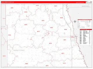 Grand Forks County, ND RedLine style ZIP Code wall map