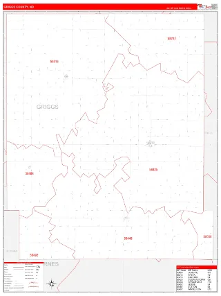 Griggs County, ND RedLine style ZIP Code wall map