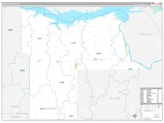 Mercer County, ND Classic style ZIP Code wall map