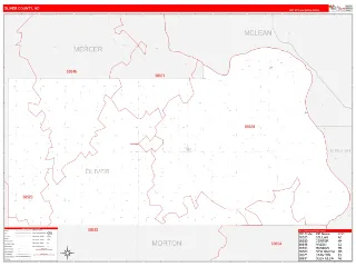 Oliver County, ND RedLine style ZIP Code wall map