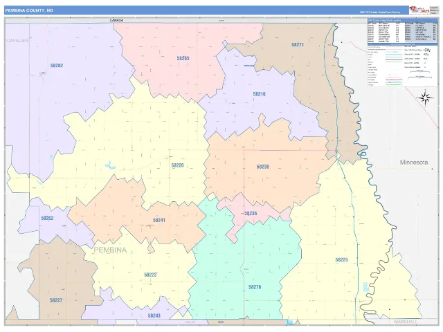 Pembina County, ND ZIP Code Wall Map, ColorCast style