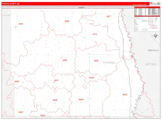 Pembina County, ND RedLine style ZIP Code wall map