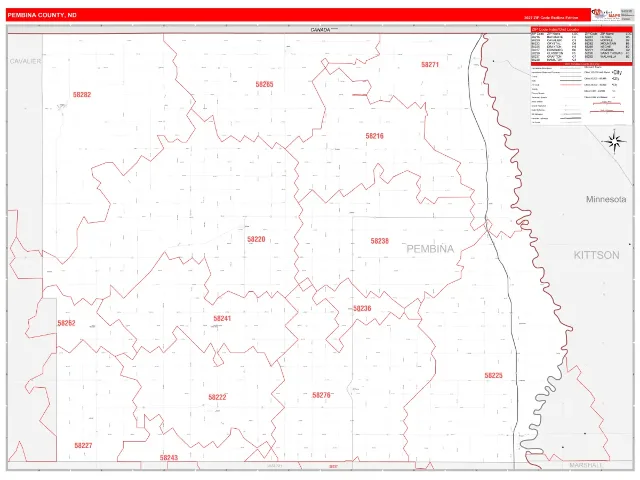 Pembina County, ND ZIP Code Wall Map, RedLine style