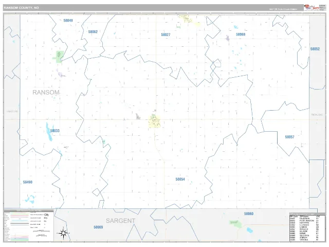Ransom County, ND ZIP Code Wall Map, Classic style