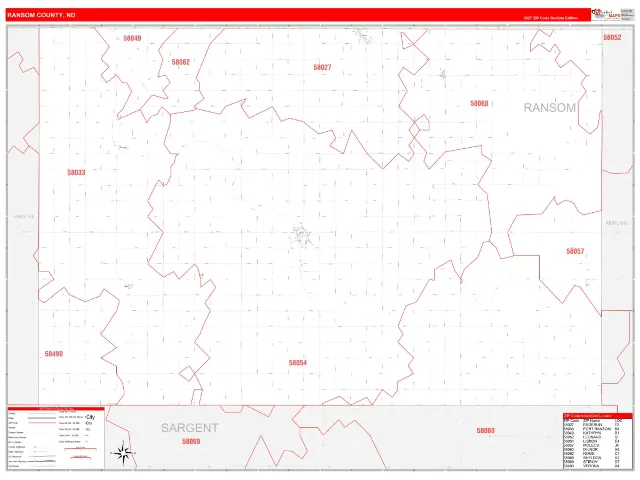 Ransom County, ND ZIP Code Wall Map, RedLine style