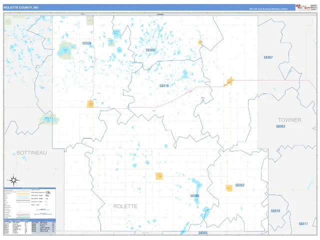 Rolette County, ND ZIP Code Wall Map, Business Reference style
