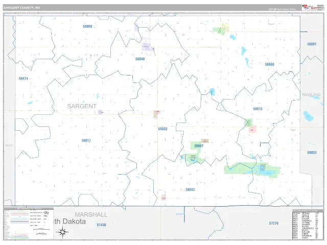 Sargent County, ND ZIP Code Wall Map, Classic style