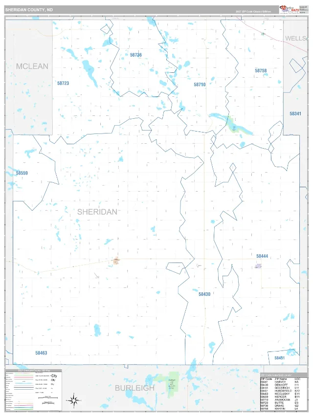 Sheridan County, ND ZIP Code Wall Map, Classic style