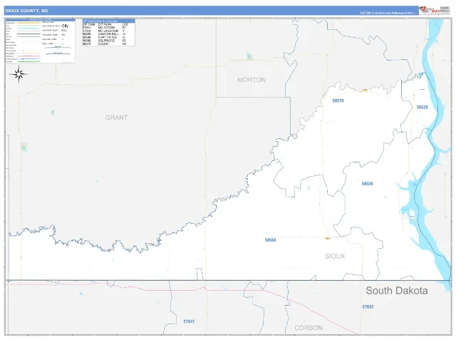 Sioux County, ND ZIP Code Wall Map, Business Reference style
