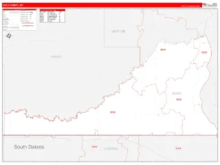 Sioux County, ND RedLine style ZIP Code wall map