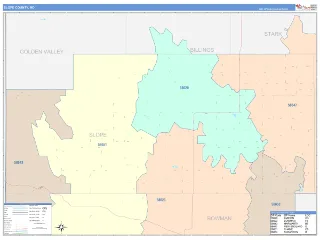 Slope County, ND ColorCast style ZIP Code wall map