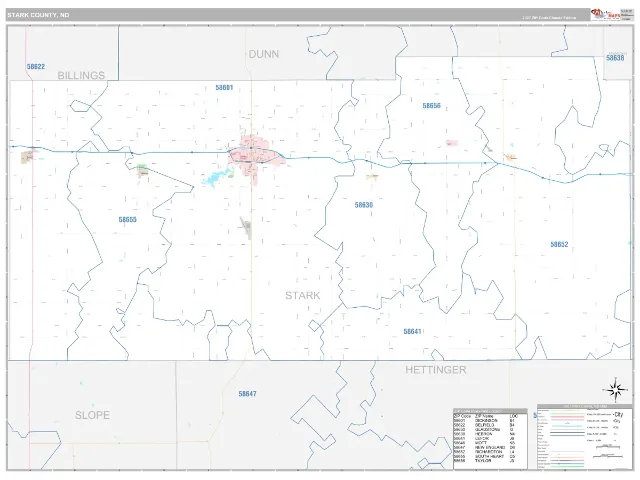 Stark County, ND ZIP Code Wall Map, Classic style