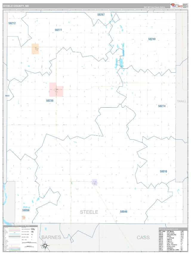 Steele County, ND ZIP Code Wall Map, Classic style