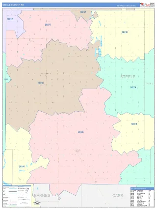 Steele County, ND ColorCast style ZIP Code wall map