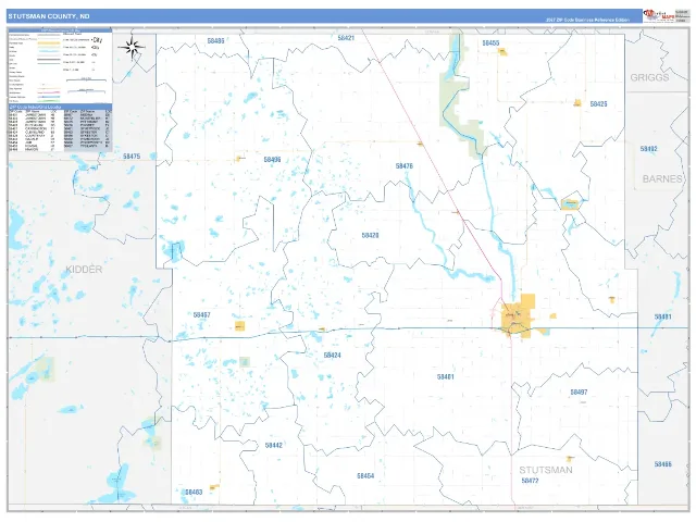 Stutsman County, ND ZIP Code Wall Map, Business Reference style