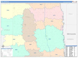 Traill County, ND ColorCast style ZIP Code wall map