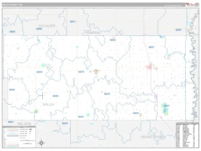 Walsh County, ND ZIP Code Wall Map, Classic style