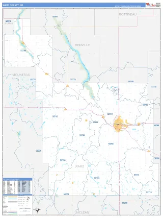 Ward County, ND Business Reference style ZIP Code wall map
