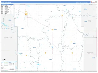 Wells County, ND Business Reference style ZIP Code wall map
