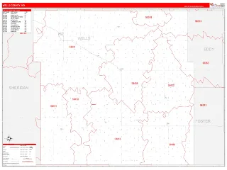 Wells County, ND RedLine style ZIP Code wall map