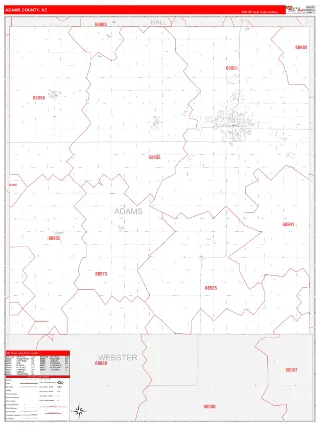 Adams County, NE RedLine style ZIP Code wall map