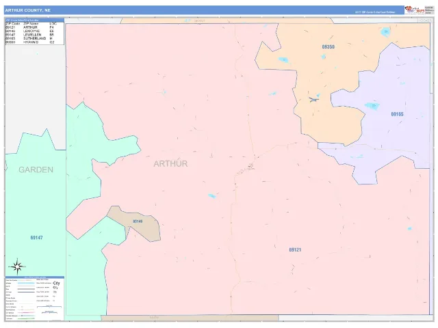 Arthur County, NE ZIP Code Wall Map, ColorCast style