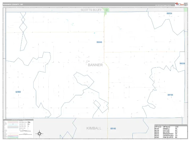 Banner County, NE ZIP Code Wall Map, Classic style
