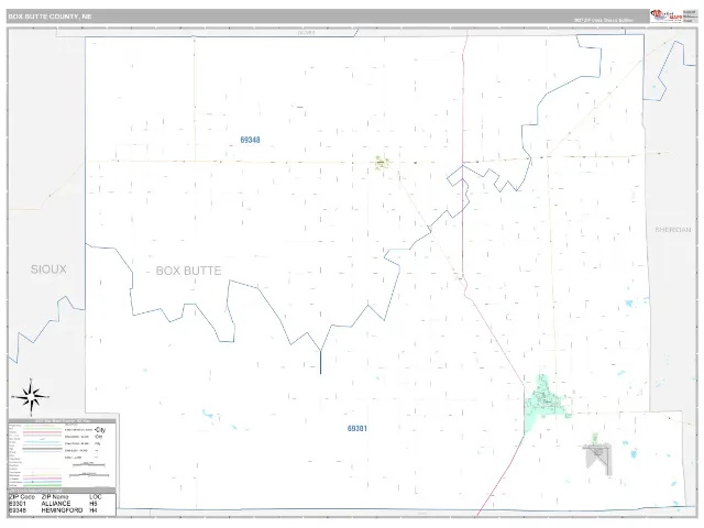 Box Butte County, NE ZIP Code Wall Map, Classic style