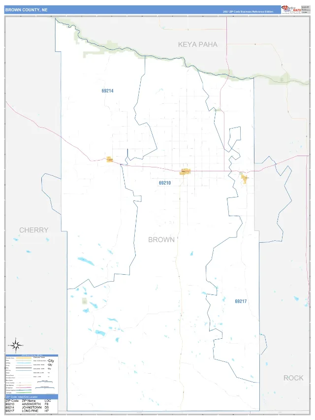 Brown County, NE ZIP Code Wall Map, Business Reference style