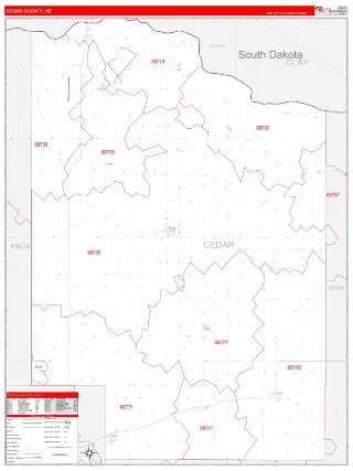 Cedar County, NE RedLine style ZIP Code wall map