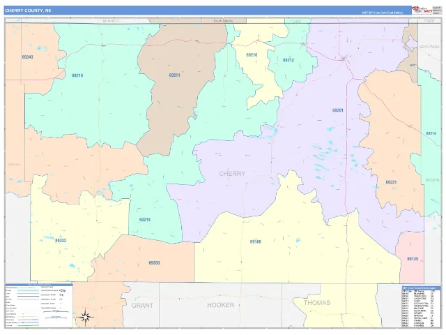 Cherry County, NE ZIP Code Wall Map, ColorCast style
