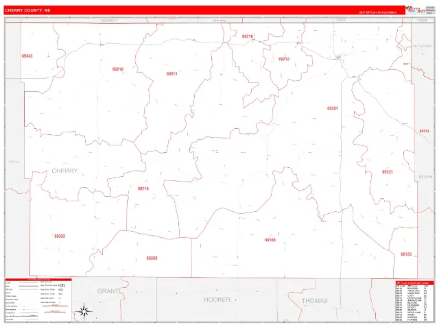 Cherry County, NE ZIP Code Wall Map, RedLine style