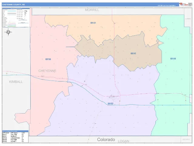 Cheyenne County, NE ZIP Code Wall Map, ColorCast style