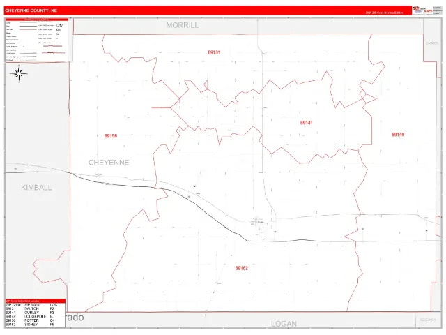 Cheyenne County, NE ZIP Code Wall Map, RedLine style