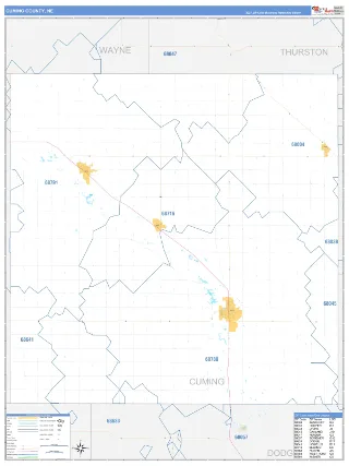 Cuming County, NE Business Reference style ZIP Code wall map